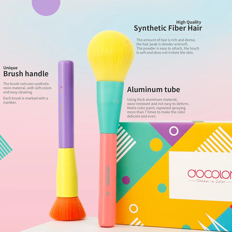 Docolor Colorful Makeup Brushes Set 15 Piece Cosmetic Foundation Powder Blush Eyeshadow Kabuki Blending Beauty Tool