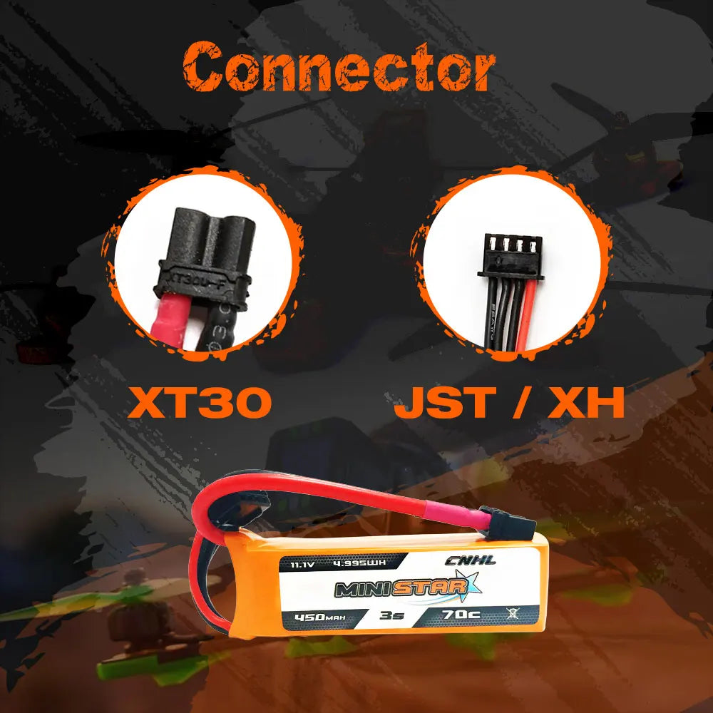 CNHL 3S 450mAh 11.1V Lipo Battery 70C MiniStar XT30 Plug for Mini Quadcopter RC FPV Racing Drone Airplane
