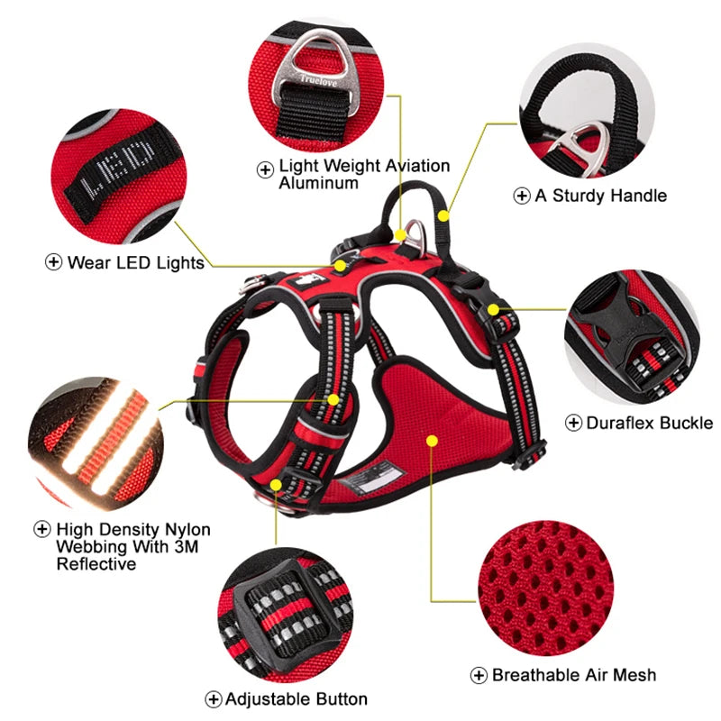 Truelove Reflective Nylon Dog Harness No Pull Adjustable Medium Large Dog Vest for Safe Walking Running Adventures