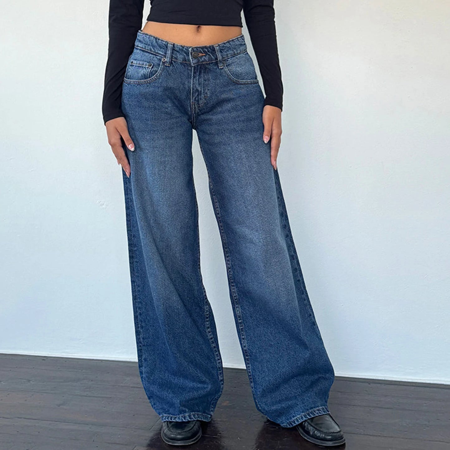 Y2K Baggy Jeans for Women Trendy Low Rise Casual Straight Leg Boyfriend Denim Pants with Pockets Streetwear