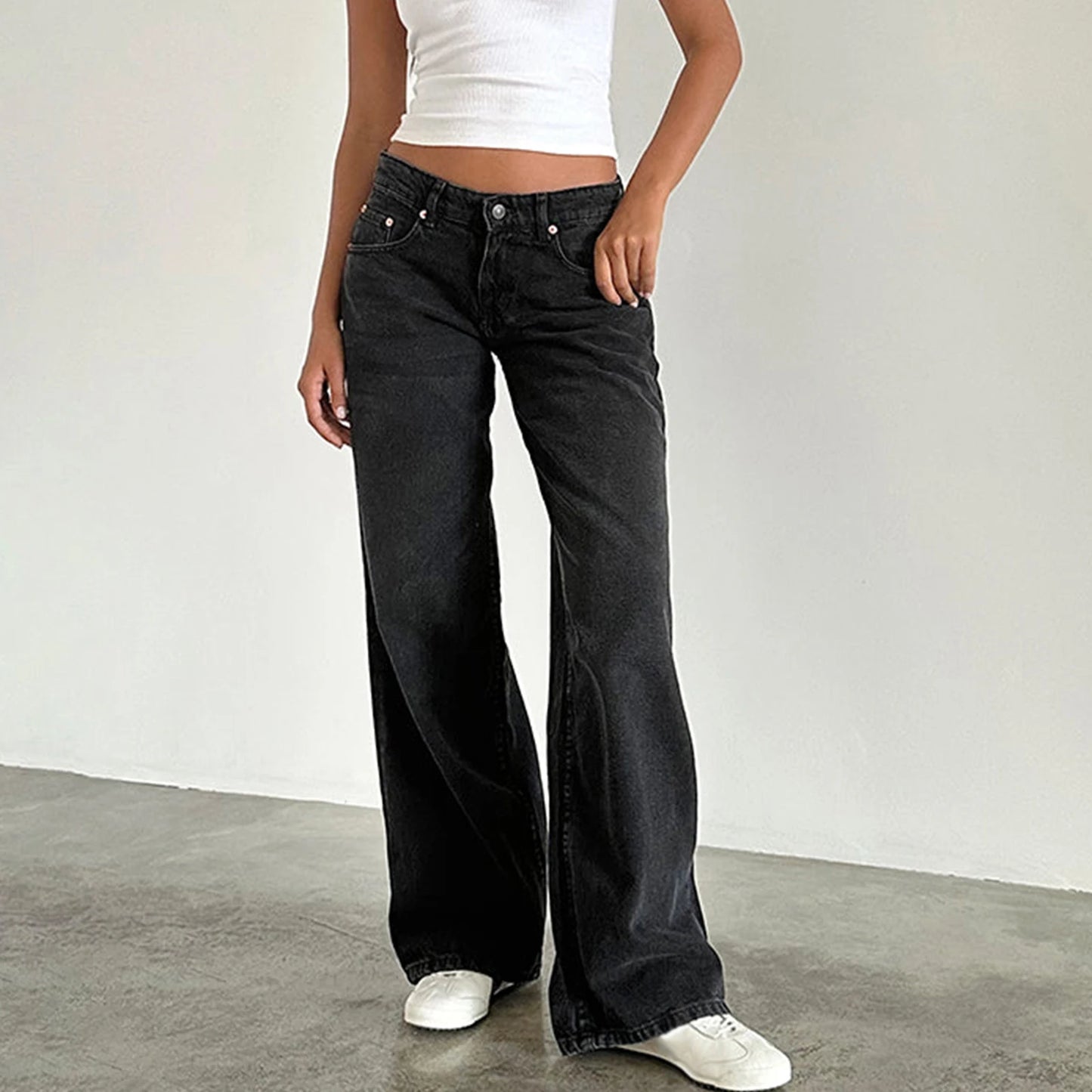 Y2K Baggy Jeans for Women Trendy Low Rise Casual Straight Leg Boyfriend Denim Pants with Pockets Streetwear