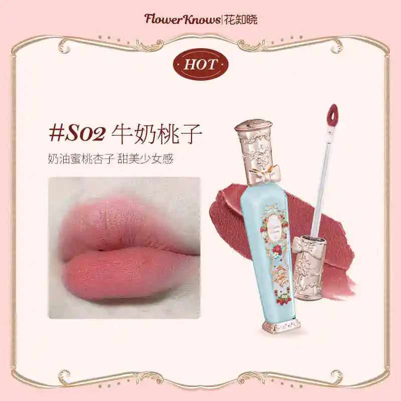 Flower Knows Strawberry Rococo Series Cloud Lip Cream Lip Gloss Long Lasting Velvet Lip Tint Lipstick for Women