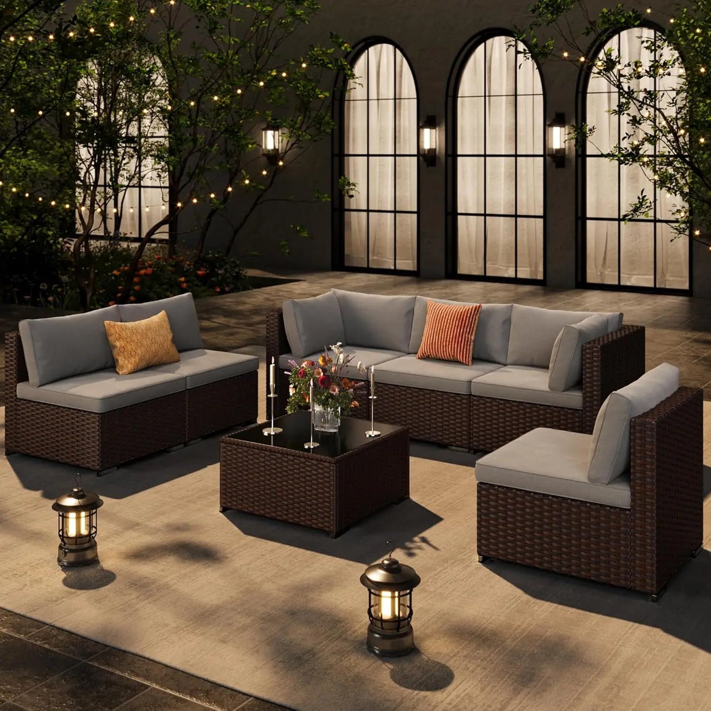 7 Piece Outdoor Patio Set With Water Resistant Cushions