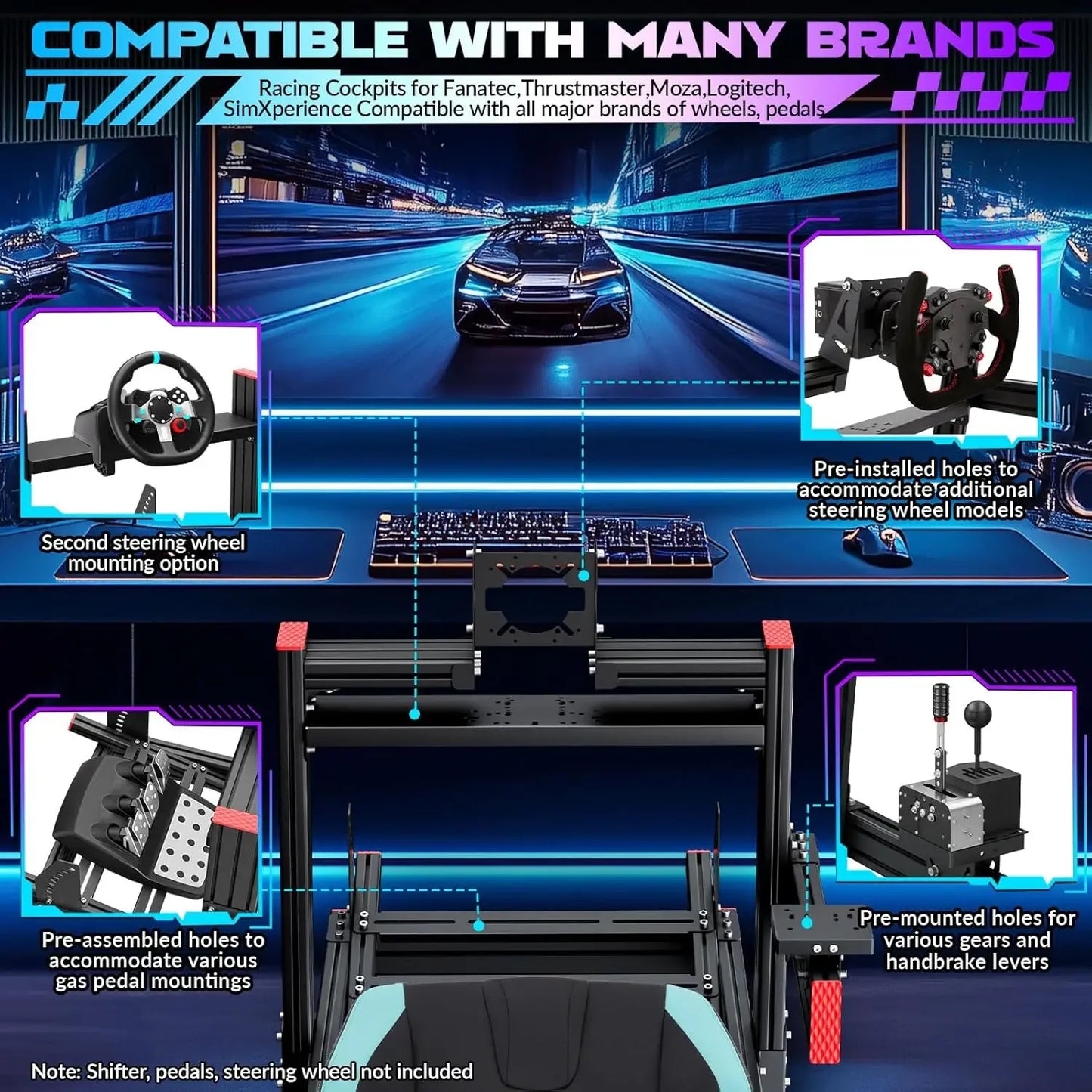 Racing Simulator Cockpit Stand Elite Wheel Mount Fits G29