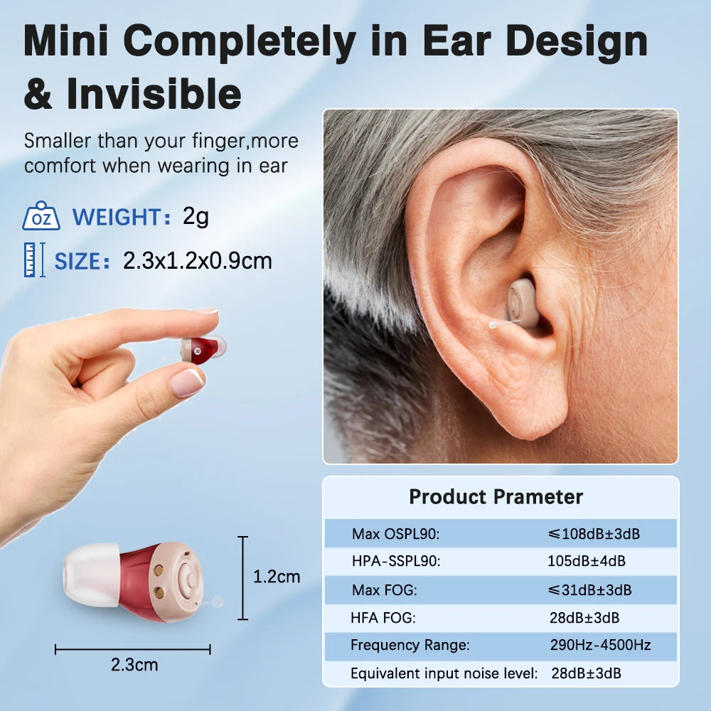JINGHAO Mini Hearing Aids Rechargeable In Ear Hearing Amplifier Sound Enhancer Fashion Design