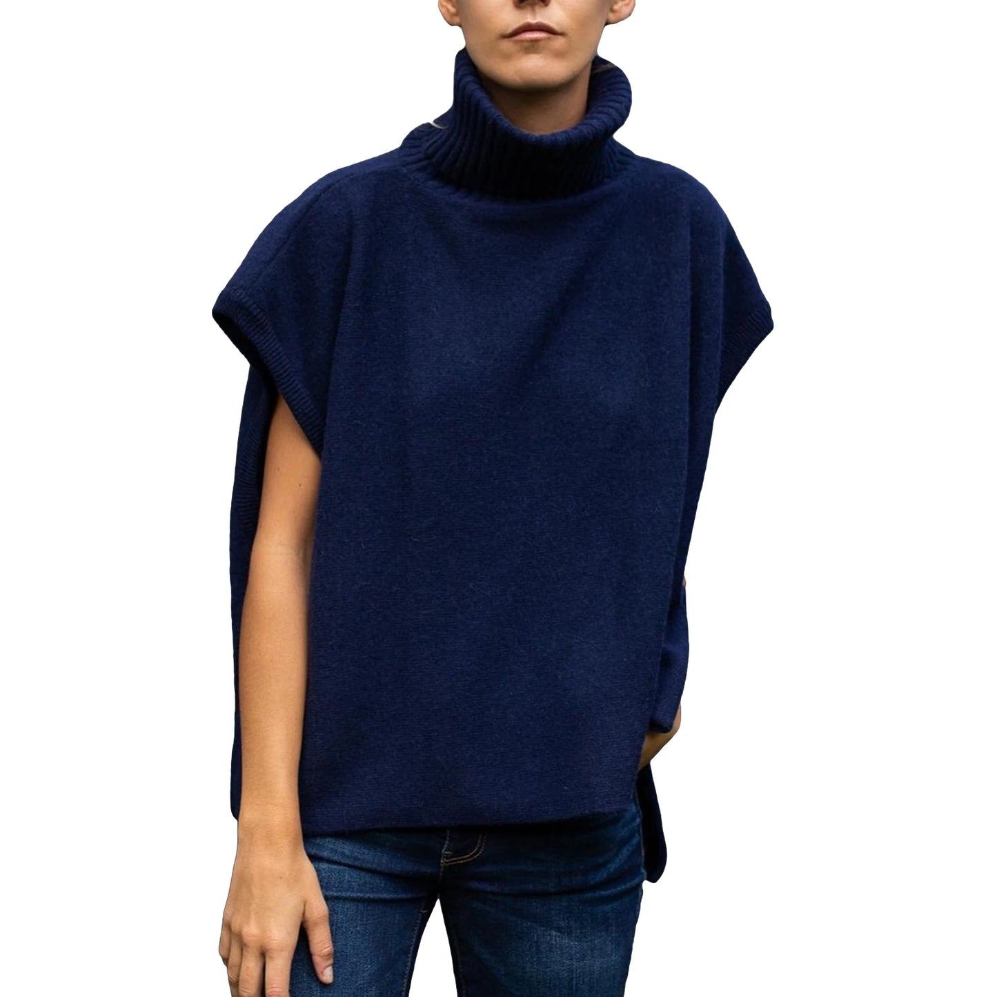 Women Knit Vest Sleeveless Turtleneck Solid Loose Tank Top Sweater Casual Daily Wear