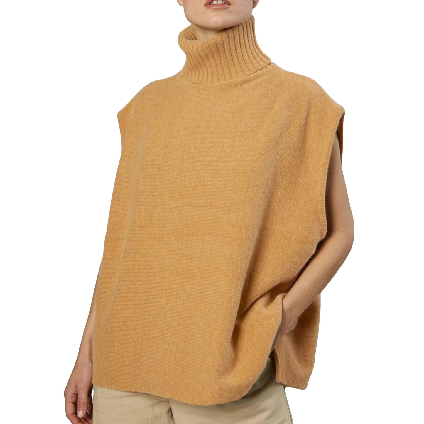Women Knit Vest Sleeveless Turtleneck Solid Loose Tank Top Sweater Casual Daily Wear