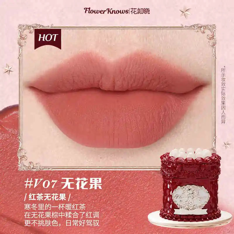 Flower Knows Strawberry Rococo Series Cloud Lip Cream Lip Gloss Long Lasting Velvet Lip Tint Lipstick for Women