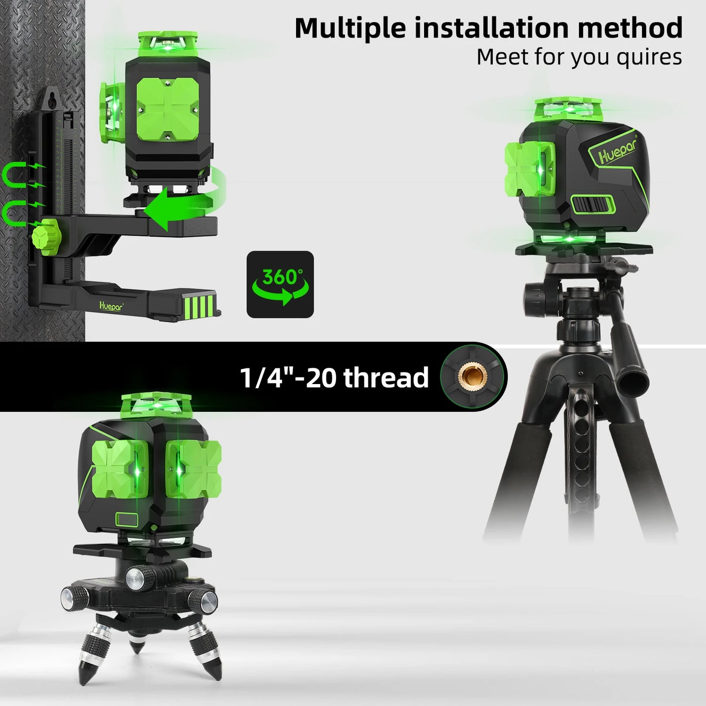 Huepar S04CG-LC 16 Lines Laser Level With Detector Tripod 4D Self Leveling Green Laser Leveling Tool