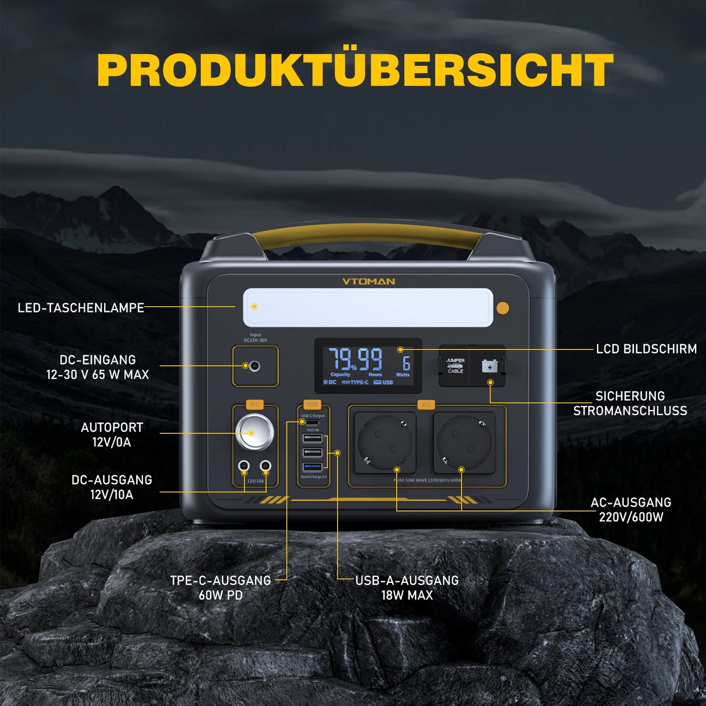 VTOman Jump 600X Power Stations 299Wh LiFePO4 Battery Emergency Backup High Power Supply Camping Equipment Generator