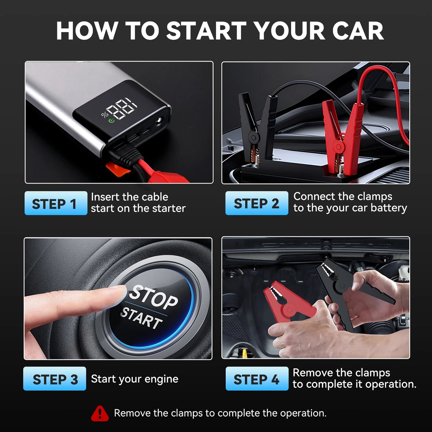 4000A Car Jump Starter Portable Battery Booster Power Bank with LED Lighting for 12V Vehicles