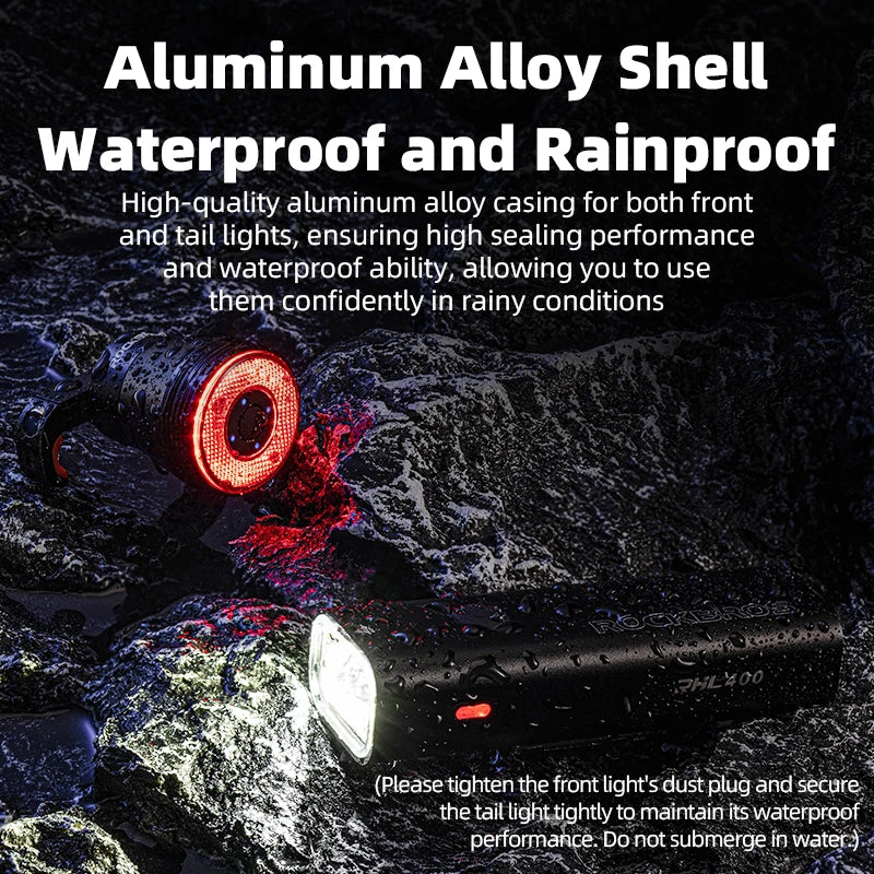 Rockbros Waterproof Type C Rechargeable Bicycle Headlight 200M Range With Tail Light Cycling Accessory