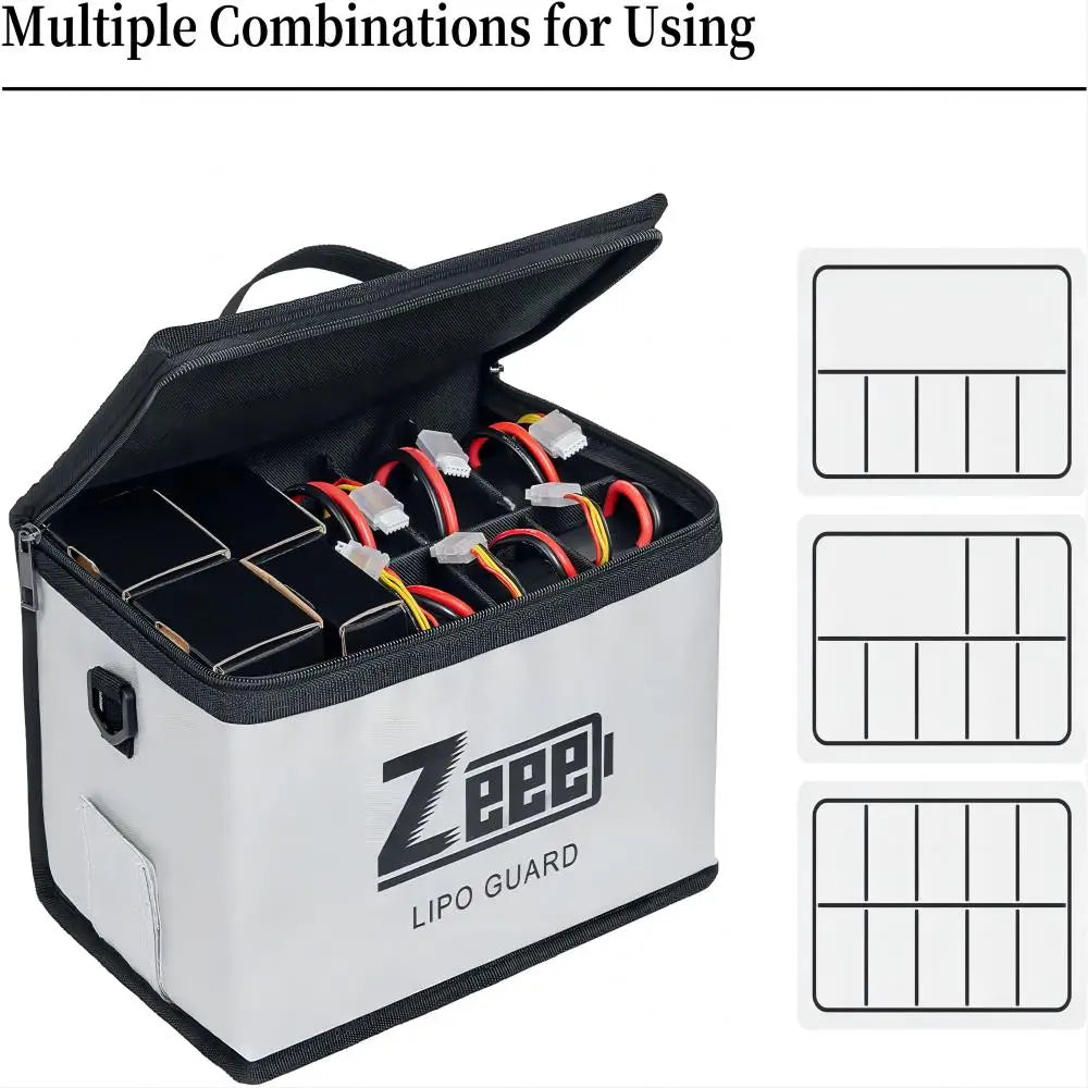 Zeee Lipo Safe Bag Fireproof Storage Pouch Large Capacity Battery Charging Safe Bag for 10 Cell Adjustable Use