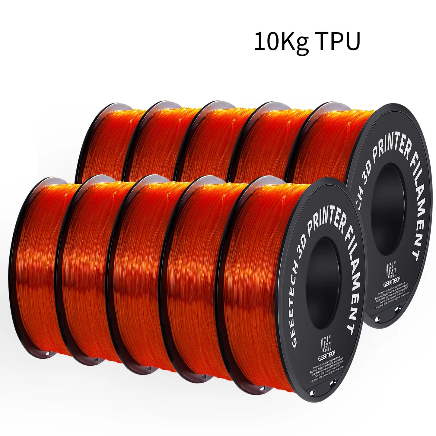 GEEETECH 10Kg TPU 3D Printer Filament 1kg 2.2LBS Spool 1.75mm Non-Toxic Vacuum Packaging Shore Hardness 95A