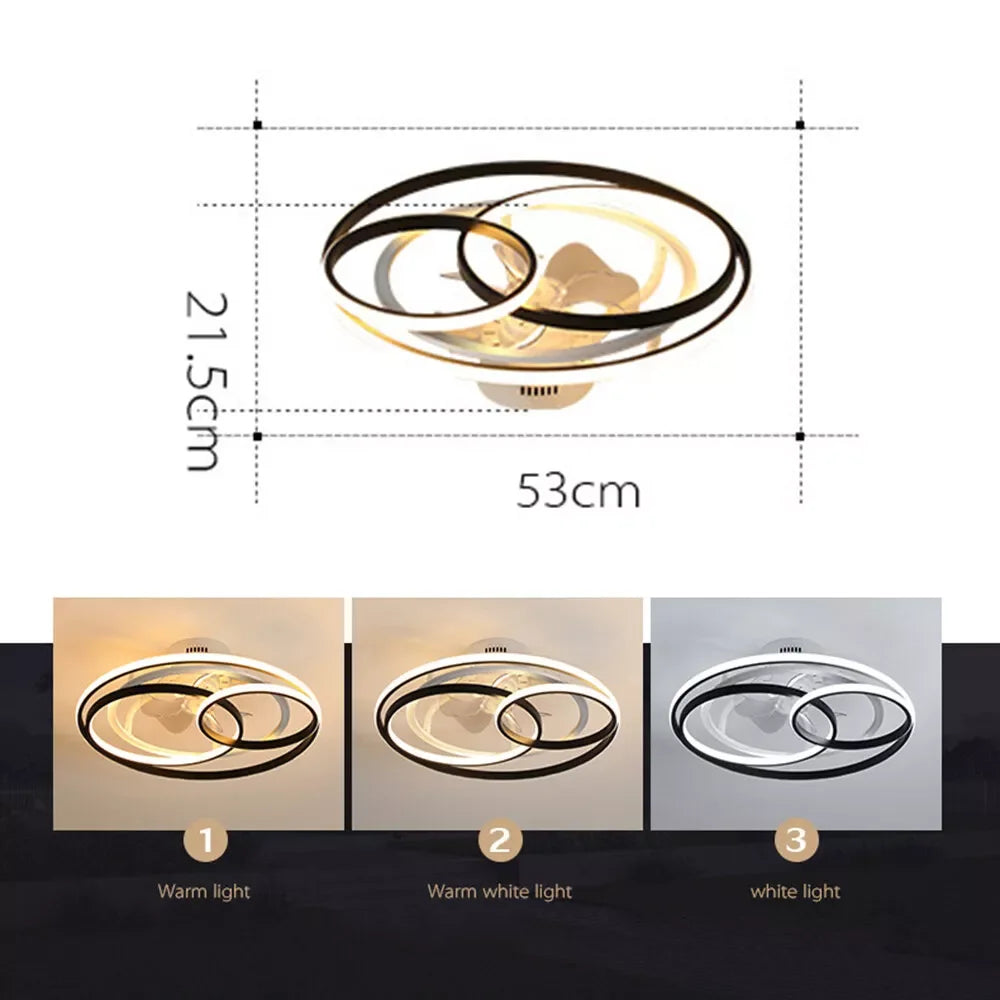 Modern Ceiling Fan Light with 3-Color LED and Remote Control