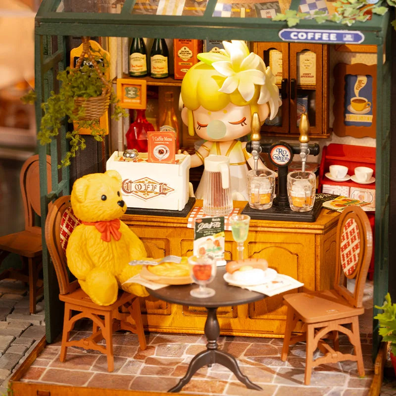 Robotime Rolife Tipsy Restaurant Miniature Dollhouse 3D Wooden Puzzle Bistro Bar Design Gift for Family Home Decoration Toy