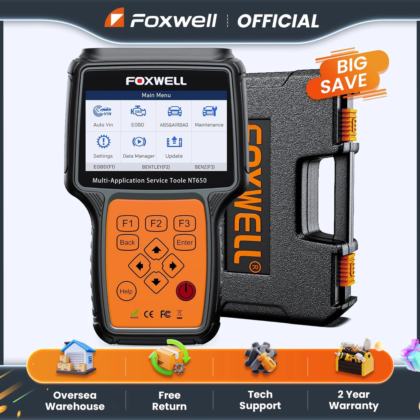Foxwell NT650 Elite OBD2 Automotive Scanner SAS A/F Oil EPB BRT TPS 26 Plus Reset Professional Auto Car Diagnostic Tool
