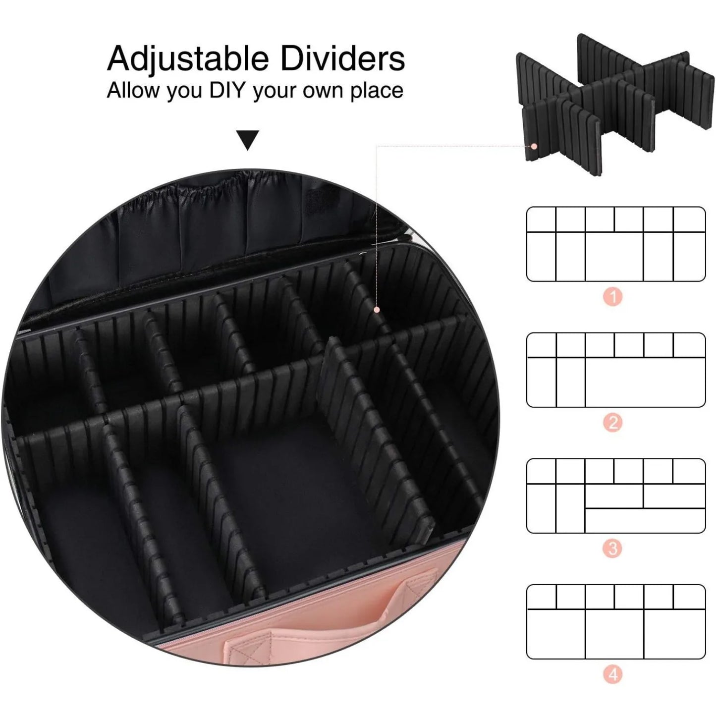 Travel Makeup Train Case Cosmetic Organizer Portable Artist Storage Bag with Adjustable Dividers for Cosmetics