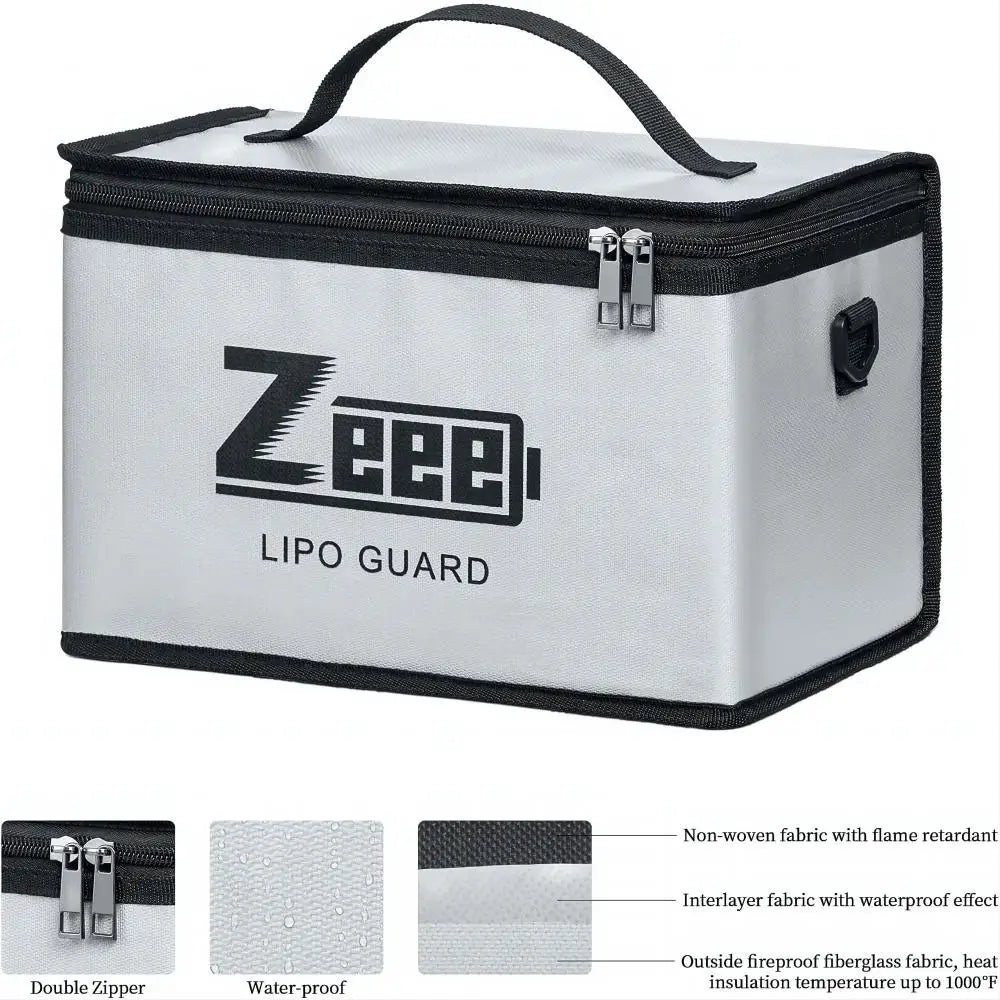 Zeee Lipo Safe Bag Fireproof Storage Pouch Large Capacity Battery Charging Safe Bag for 10 Cell Adjustable Use