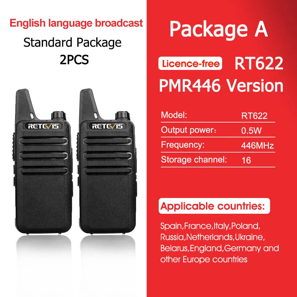 Retevis RT622 Walkie Talkie Mini 2 Pack PMR 446 Portable Two Way Radio Communication Device for Restaurant