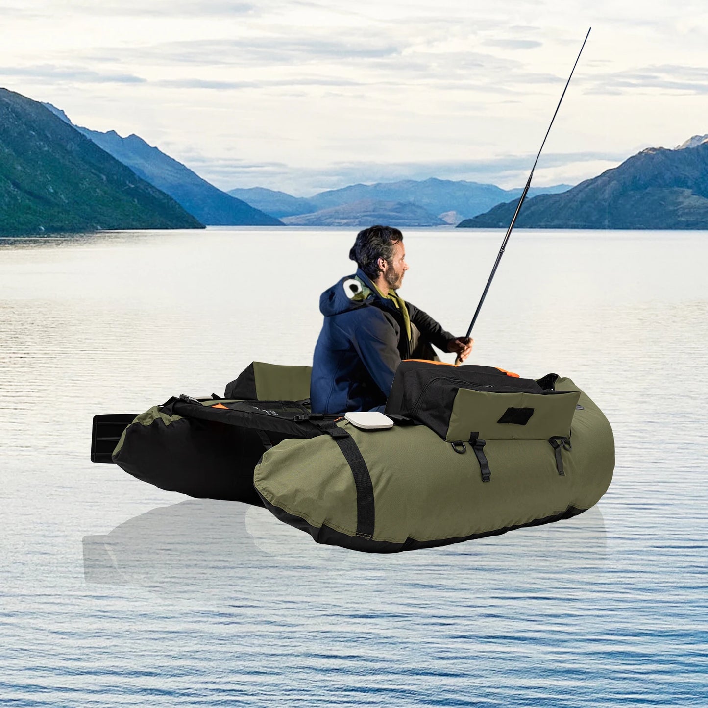 Inflatable Fishing Boat with Hand Air Pump for Outdoor Activities 136x105cm Max Capacity 286.6 lbs Ideal for Camping Fishing and Hiking Green
