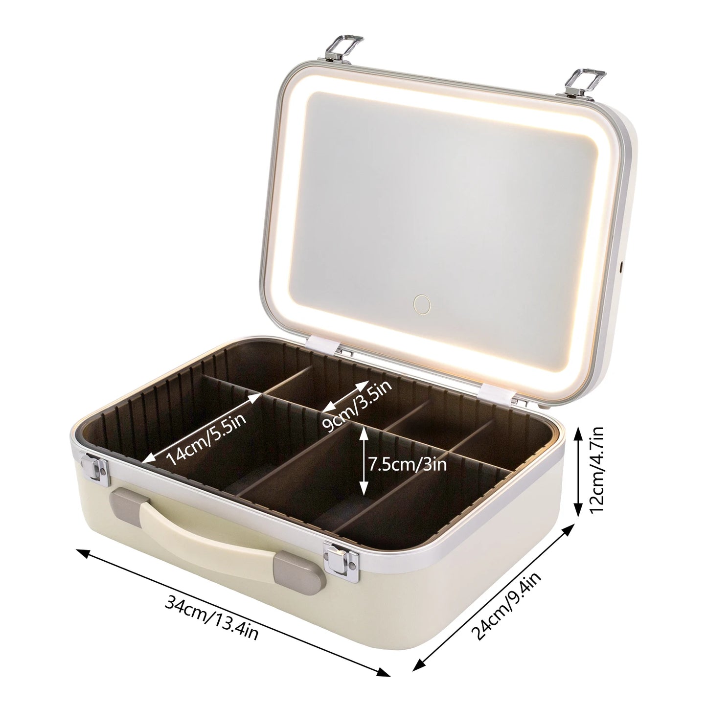 White Makeup Organizer Box with Upgraded Halogen Light and Mirror Premium Cosmetic Storage Case