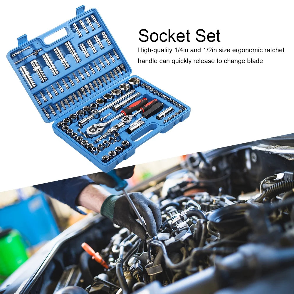 108 Pieces Ratchet Wrench Socket Set 1/4 Inch 1/2 Inch CR40 Steel Tool Kit with Case