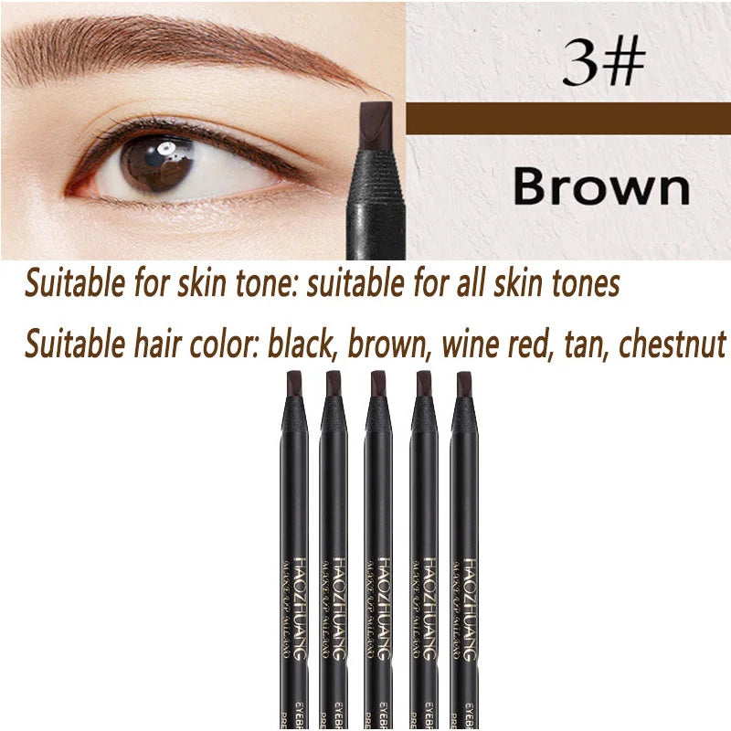 5PCS Haozhuang Brown Eyebrow Pencil Set Natural Waterproof Long Lasting Makeup Cosmetic Brush
