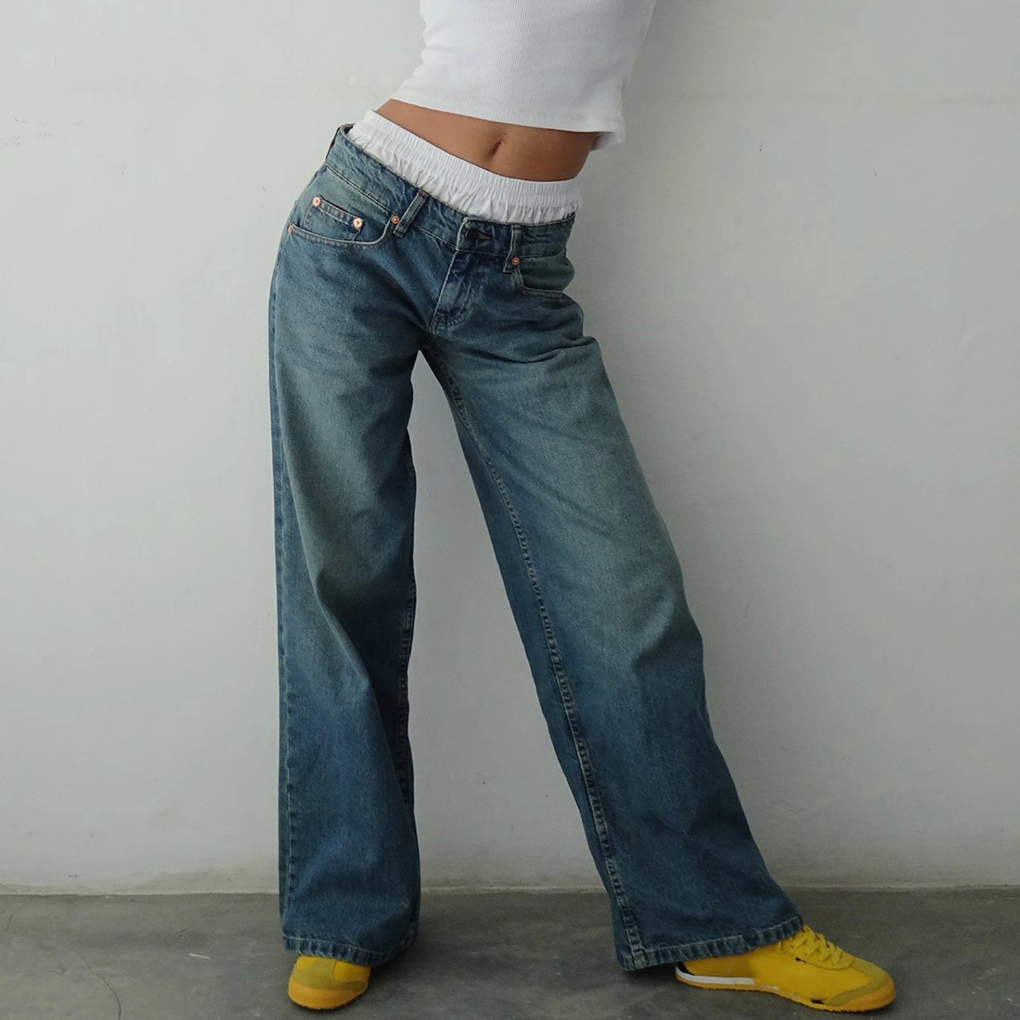 Y2K Baggy Jeans for Women Trendy Low Rise Casual Straight Leg Boyfriend Denim Pants with Pockets Streetwear