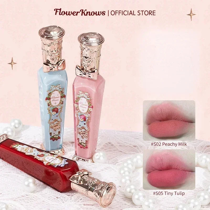 Flower Knows Strawberry Rococo Series Cloud Lip Cream Lip Gloss Long Lasting Velvet Lip Tint Lipstick for Women
