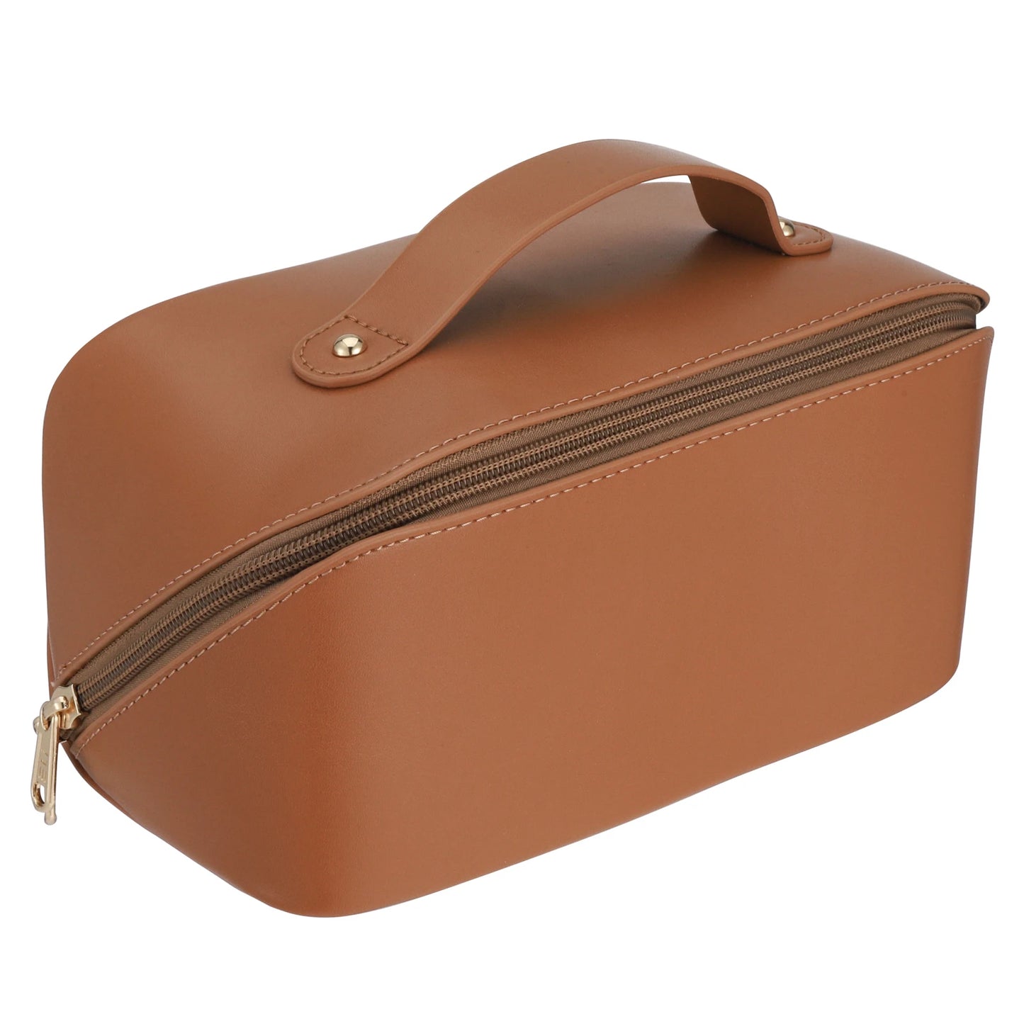 Travel Makeup Bag with Divider and Handle Portable PU Leather Waterproof Toiletry Bag Large Capacity Cosmetic Bags for Women