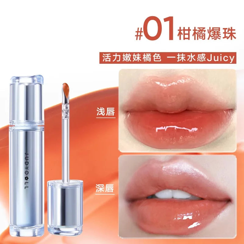Judydoll Lip Glaze Mirror Shine Watery Lipstick Non Stick Cup Long Lasting Moisturizing Lip Tint Waterproof Makeup Cosmetics