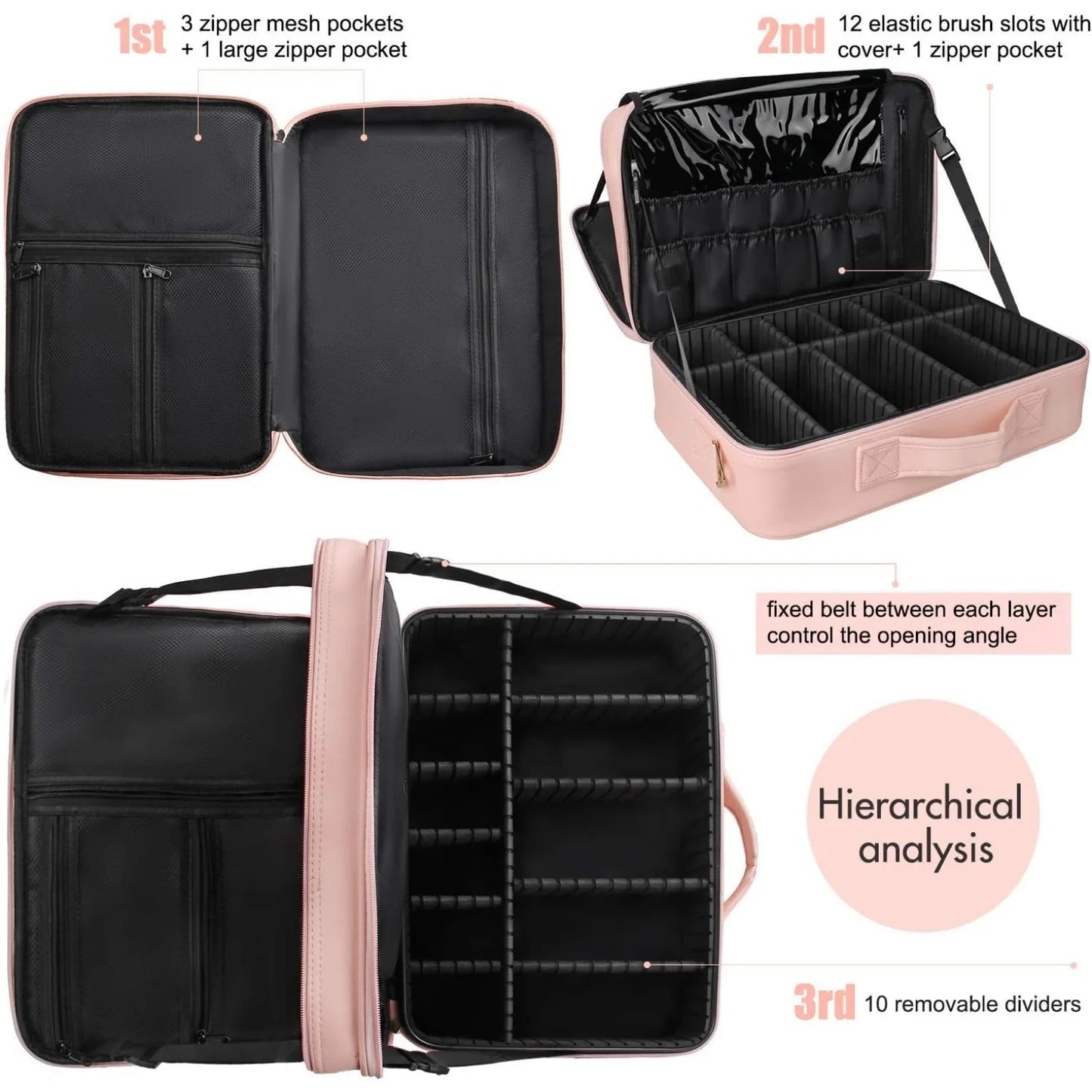 Travel Makeup Train Case Cosmetic Organizer Portable Artist Storage Bag with Adjustable Dividers for Cosmetics