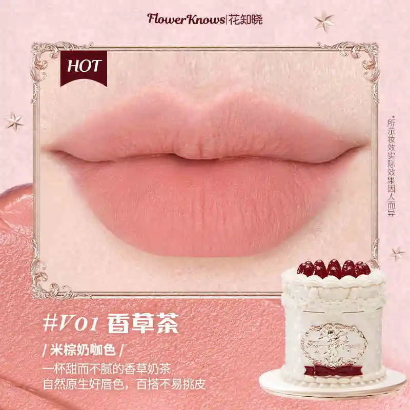 Flower Knows Strawberry Rococo Series Cloud Lip Cream Lip Gloss Long Lasting Velvet Lip Tint Lipstick for Women
