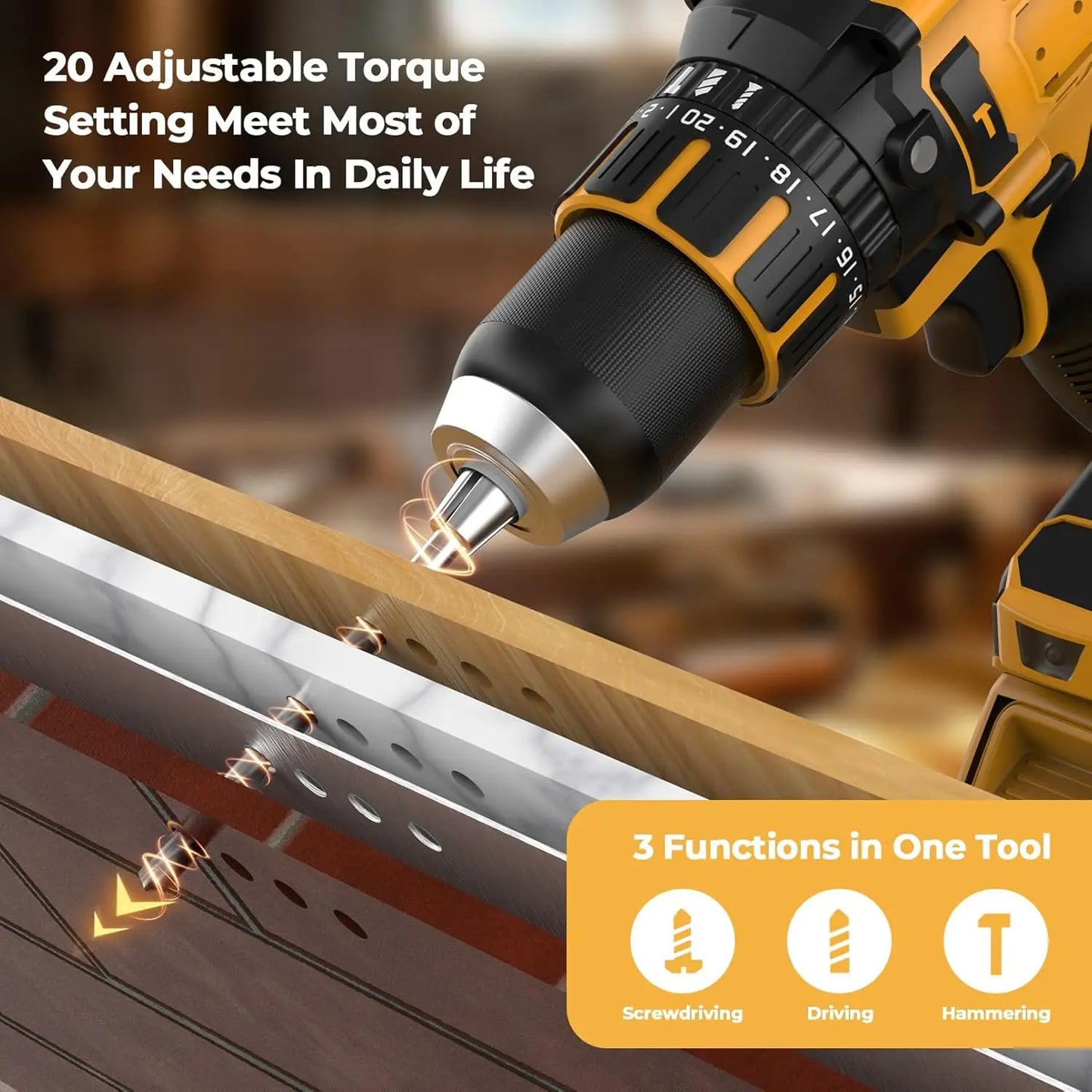Hammer Drill Compatible with Dewalt 20V Max Battery Cordless Drill with Brushless Motor 1/2 Inch Keyless Metal Chuck