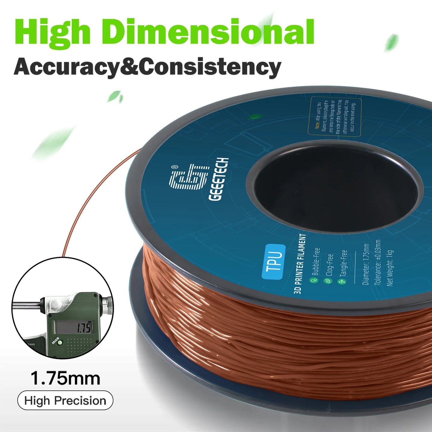 GEEETECH 10Kg TPU 3D Printer Filament 1kg 2.2LBS Spool 1.75mm Non-Toxic Vacuum Packaging Shore Hardness 95A