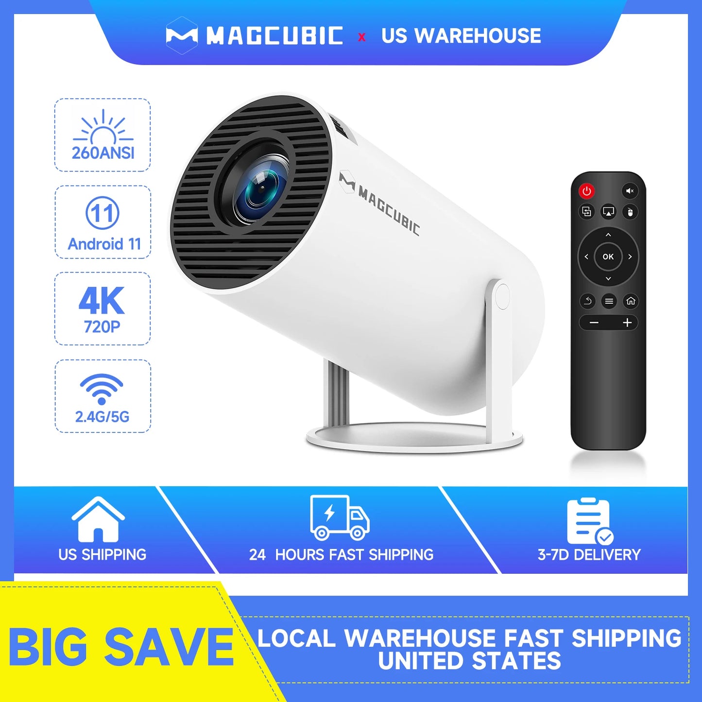 Magcubic Mini Portable HY300 Pro Projector 4K Full HD Native 720P 260 ANSI Bluetooth 5.0 Android 11 Home Theater Outdoor Projector