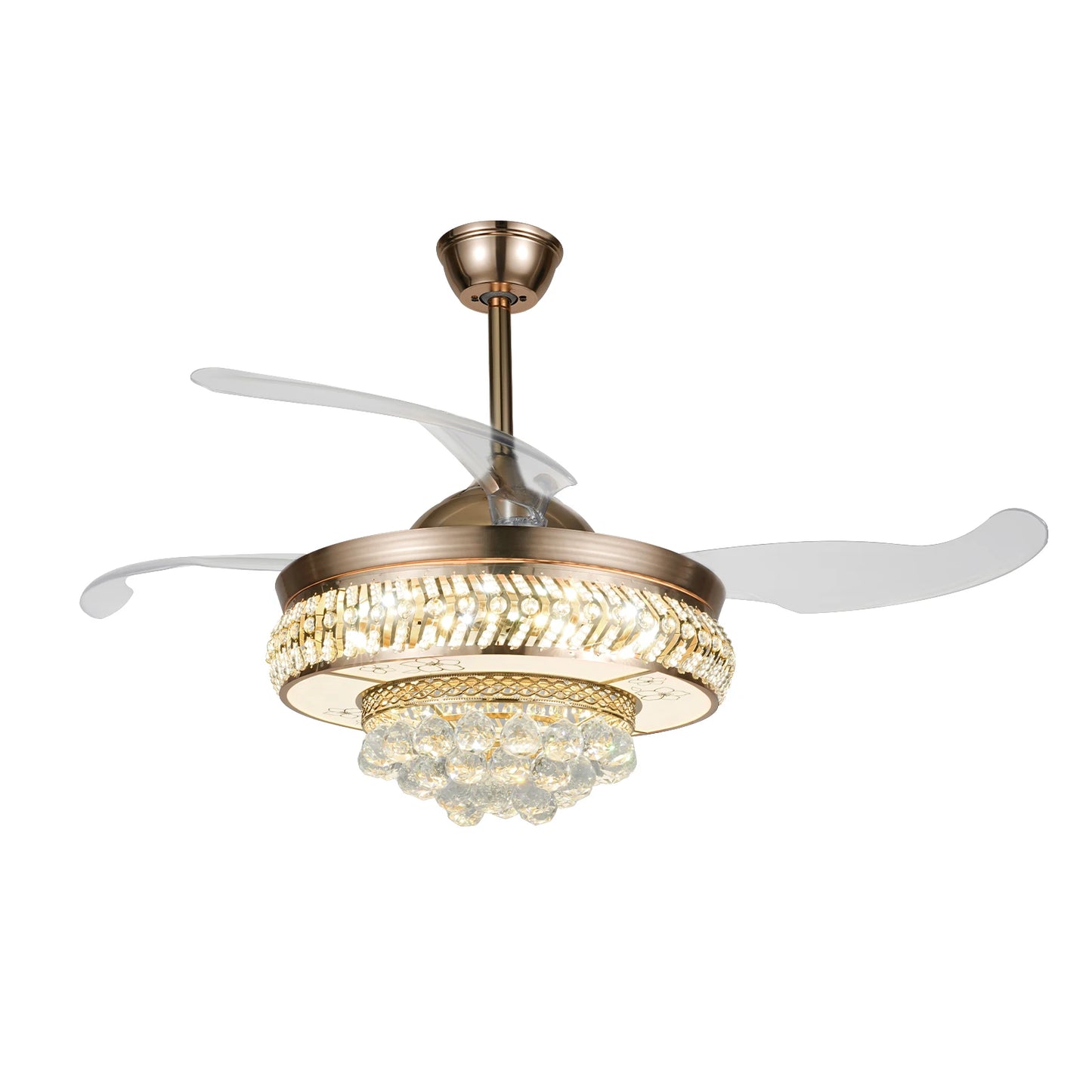 Ceiling Fans with LED Light and K9 Crystal Accents Adjustable Speed and Timing Retractable ABS Blades Pure Copper Motor