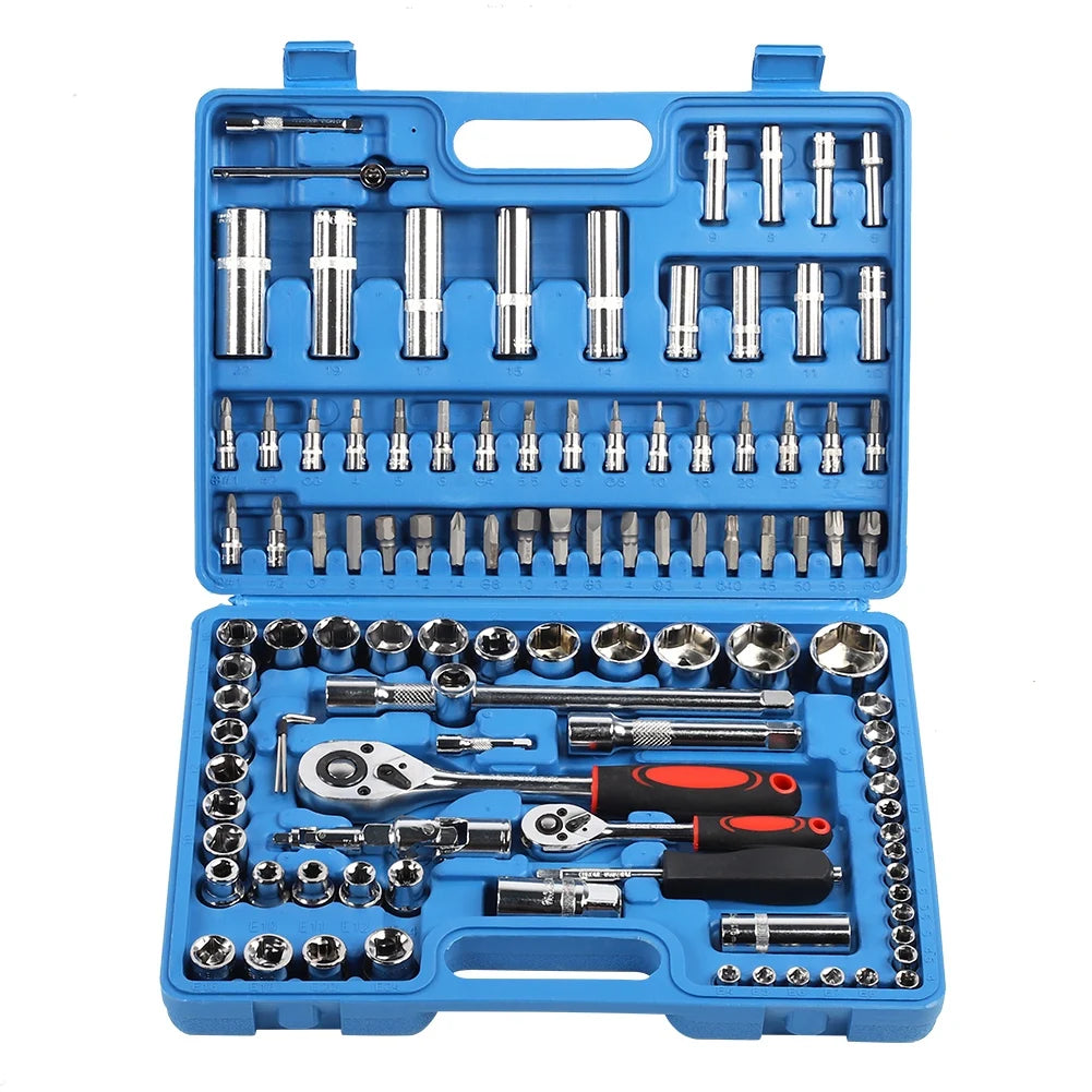 108 Pieces Ratchet Wrench Socket Set 1/4 Inch 1/2 Inch CR40 Steel Tool Kit with Case