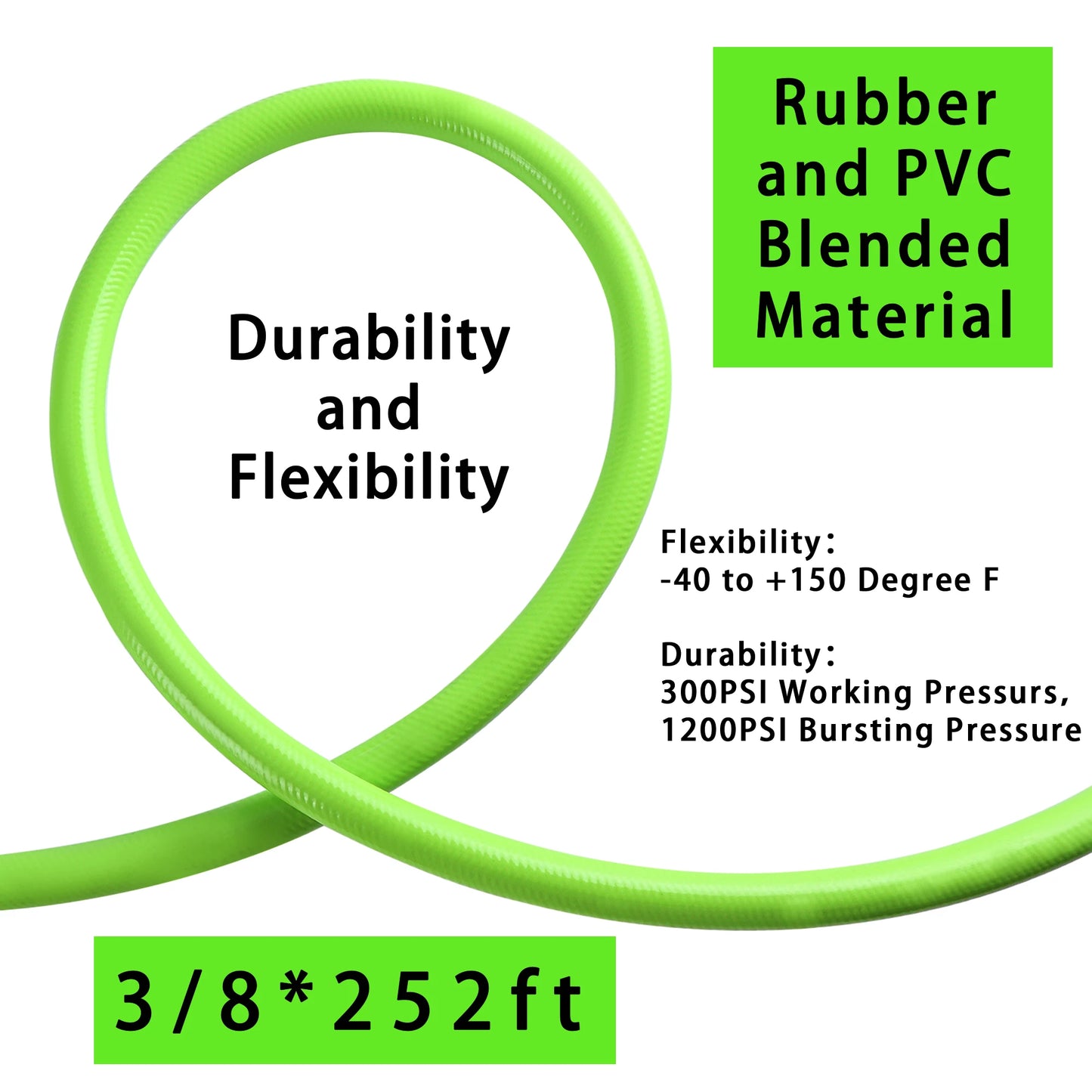 Air Hose 3/8 Inch Heavy Duty Lightweight Kink Resistant Flexible Compressor 300 PSI Working Pressure