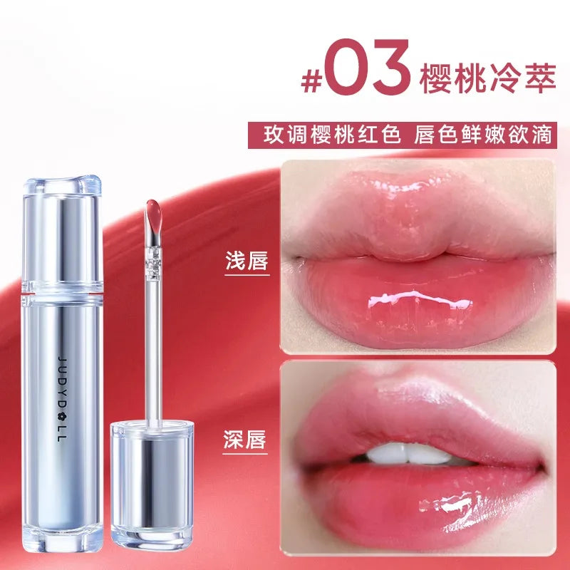 Judydoll Lip Glaze Mirror Shine Watery Lipstick Non Stick Cup Long Lasting Moisturizing Lip Tint Waterproof Makeup Cosmetics
