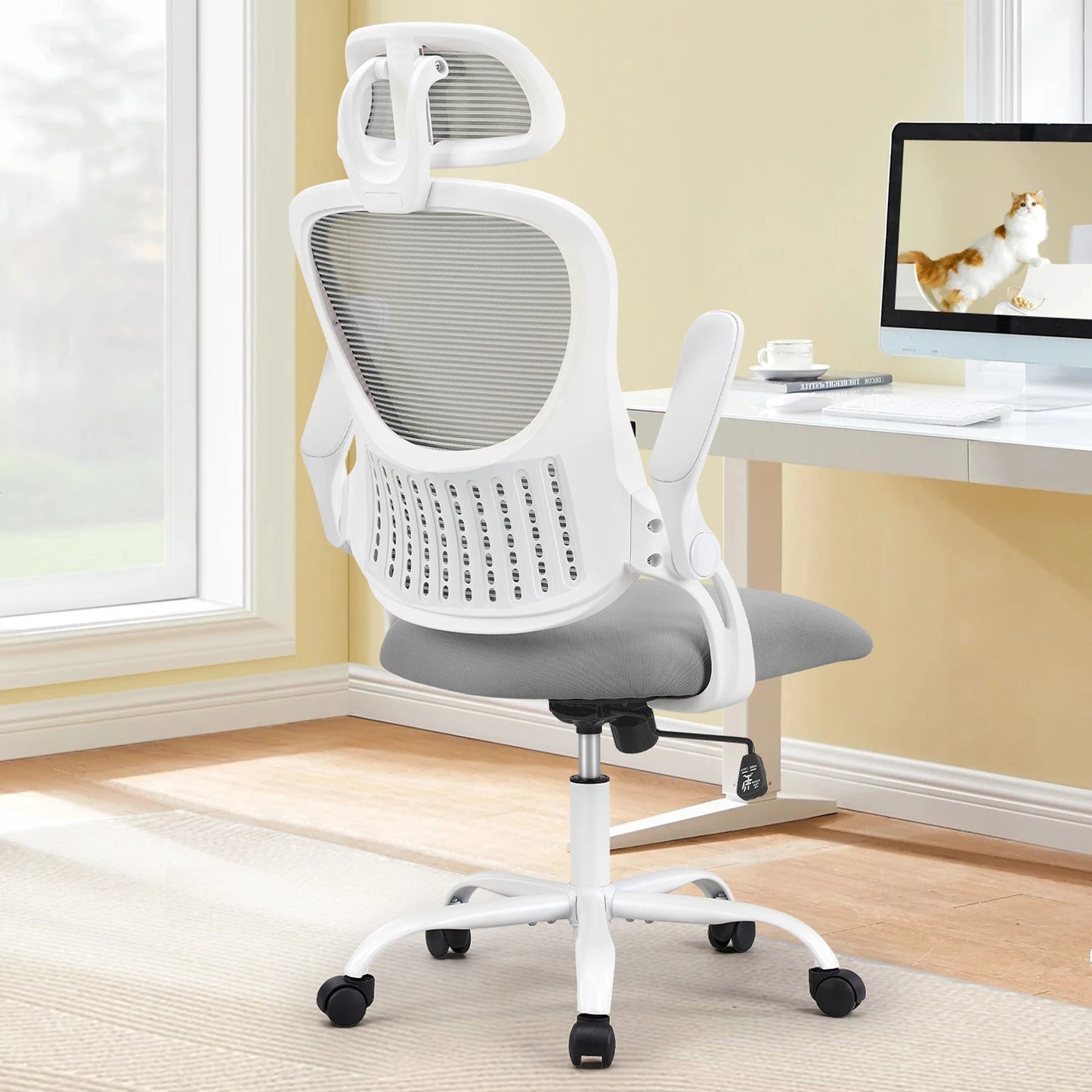 JHK Mesh Ergonomic Office Computer Desk Chair with Flip-Up Arms Adjustable Headrest Comfortable Lumbar Support for Home Office