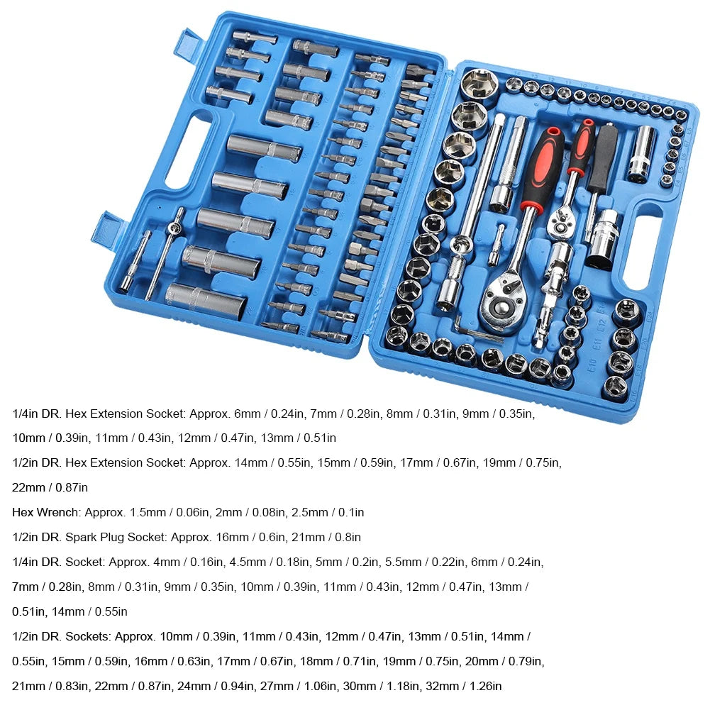 108 Pieces Ratchet Wrench Socket Set 1/4 Inch 1/2 Inch CR40 Steel Tool Kit with Case