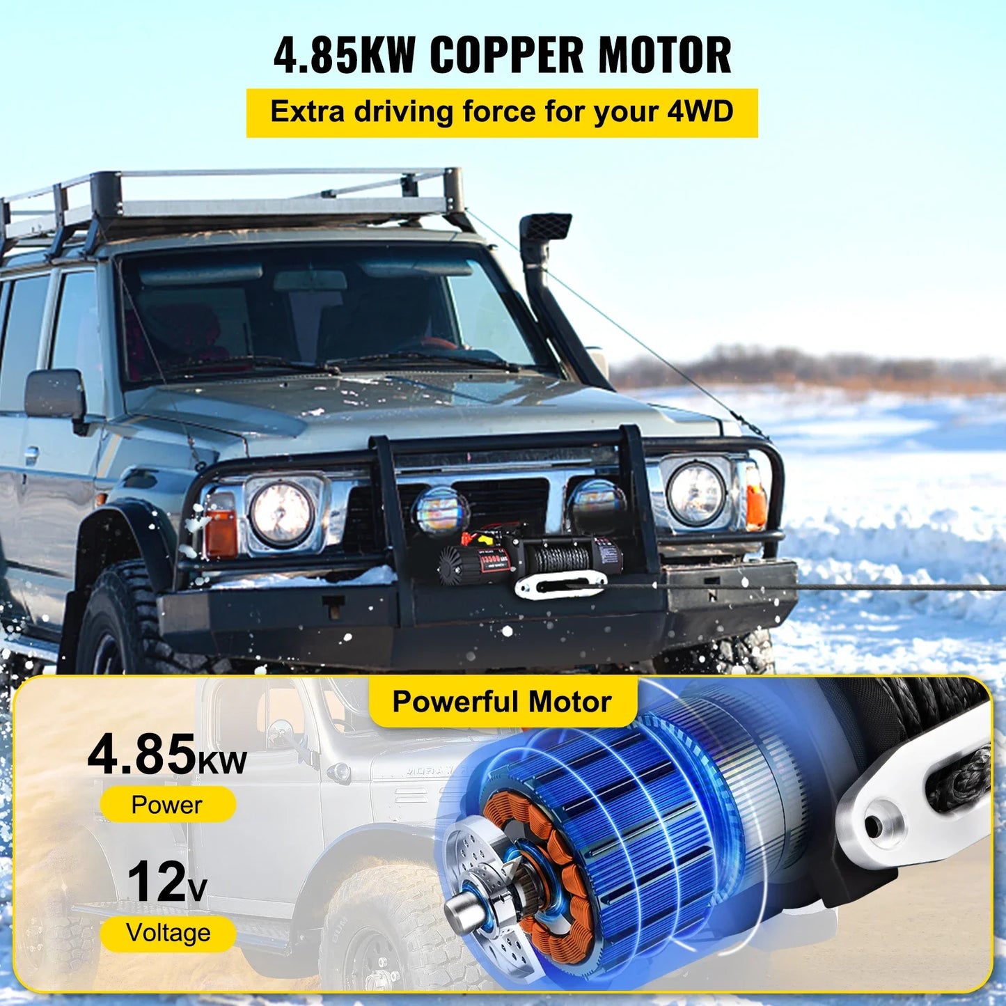 VEVOR 13500 Pounds Electric Winch 12V 27M Synthetic Rope Lifting Hoist for 4X4 Car Trailer ATV Truck Off Road Boat
