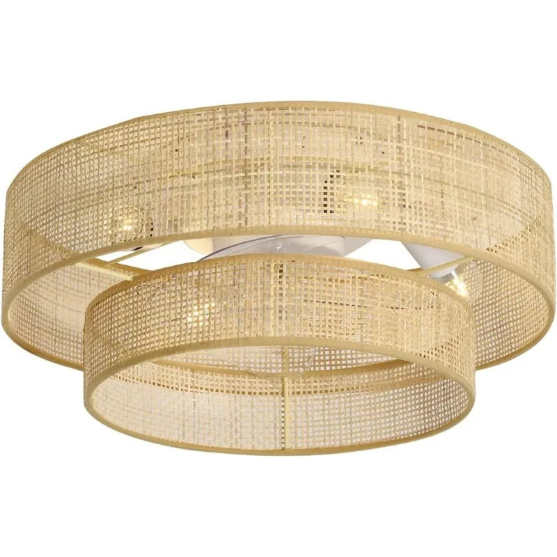 20 Inch Bamboo Flush Mount Ceiling Fan with Light Remote