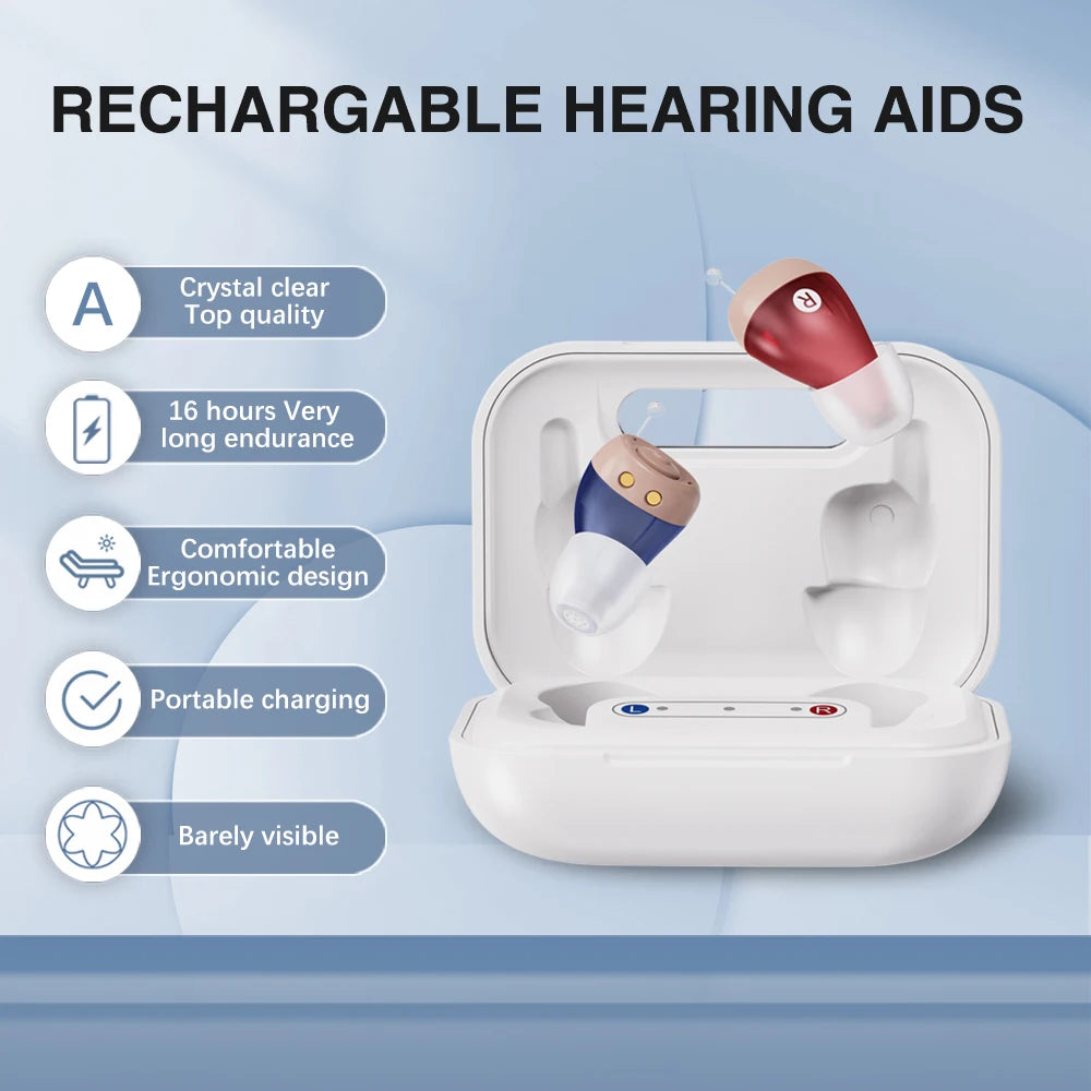 JINGHAO Mini Hearing Aids Rechargeable In Ear Hearing Amplifier Sound Enhancer Fashion Design