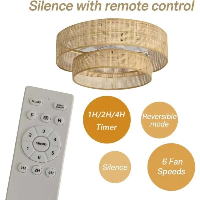 20 Inch Bamboo Flush Mount Ceiling Fan with Light Remote