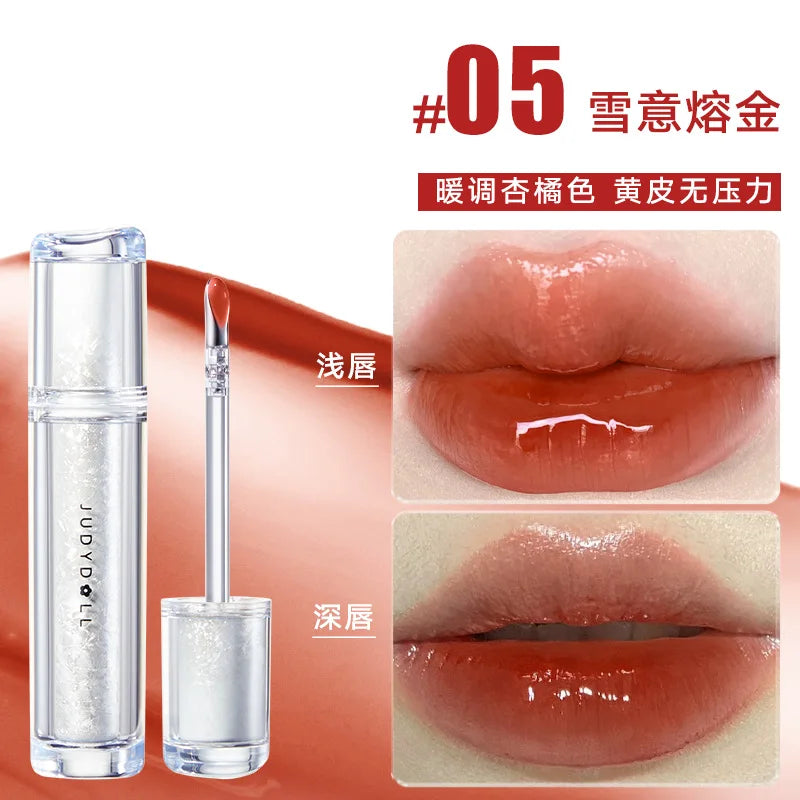 Judydoll Lip Glaze Mirror Shine Watery Lipstick Non Stick Cup Long Lasting Moisturizing Lip Tint Waterproof Makeup Cosmetics