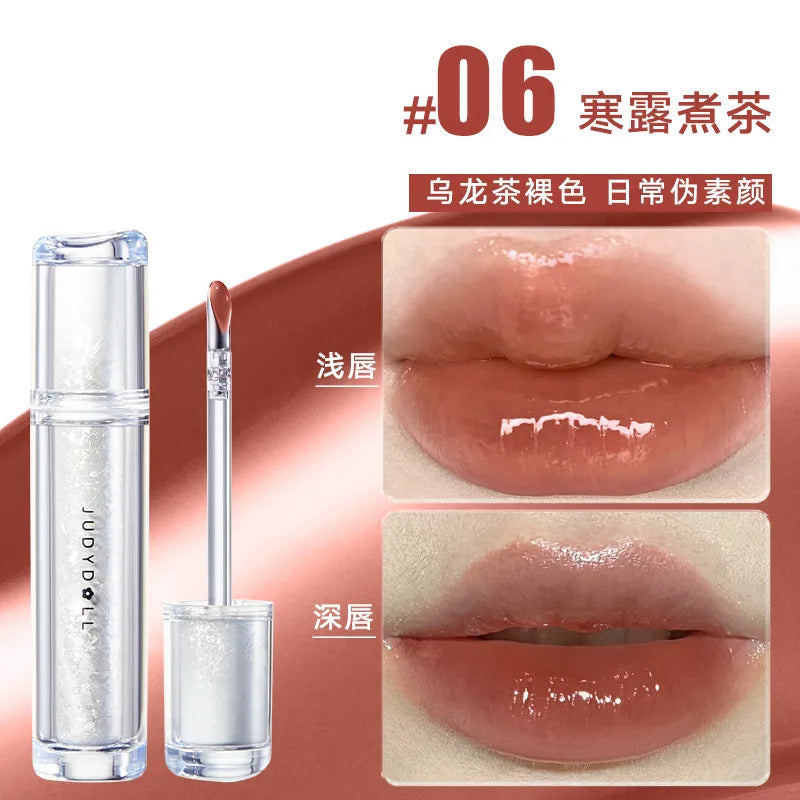 Judydoll Lip Glaze Mirror Shine Watery Lipstick Non Stick Cup Long Lasting Moisturizing Lip Tint Waterproof Makeup Cosmetics