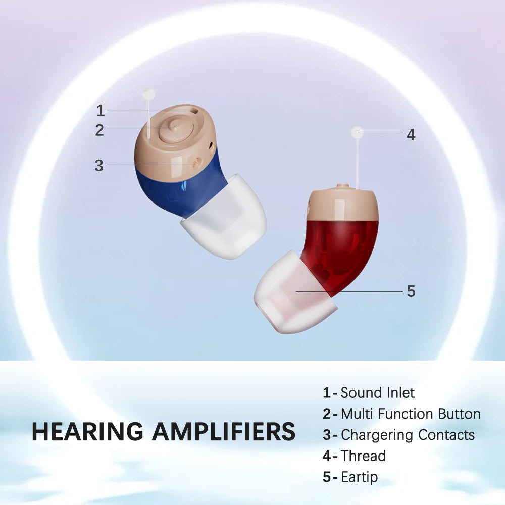 JINGHAO Mini Hearing Aids Rechargeable In Ear Hearing Amplifier Sound Enhancer Fashion Design